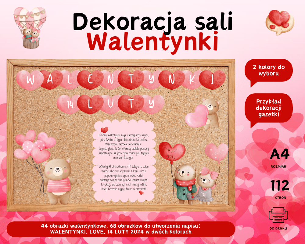 Dekoracja sali Walentynki - gazetka Dekoracja sali Walentynki