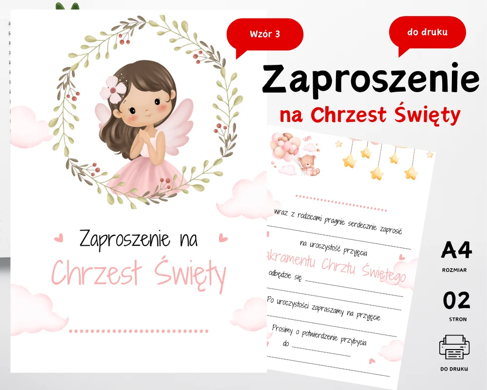 Zaproszenie na Chrzest Święty Wzór 3