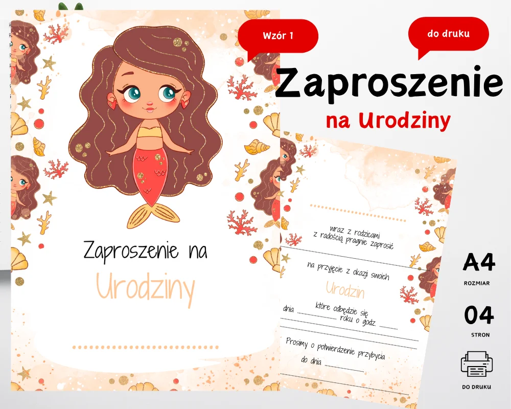 Zaproszenie na Urodziny Syrenka Zaproszenie na Urodziny wzór 1