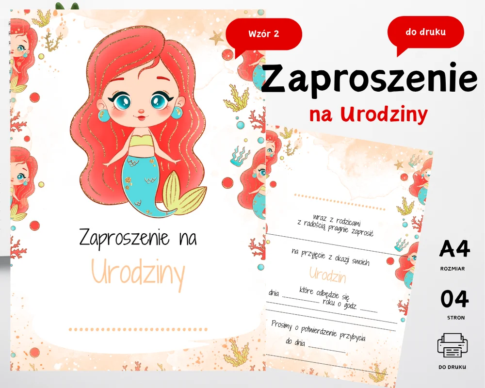 Zaproszenie na Urodziny Syrenka Zaproszenie na Urodziny wzór 2