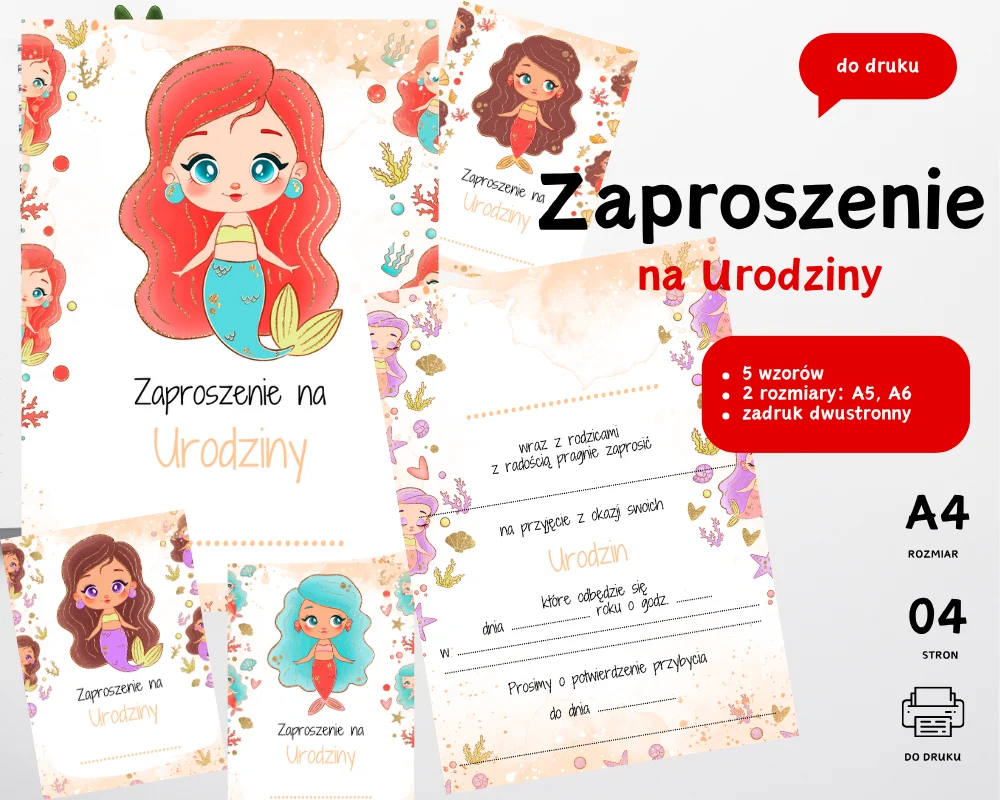 Zaproszenie na Urodziny Syrenka Zaproszenie na Urodziny Syrenka