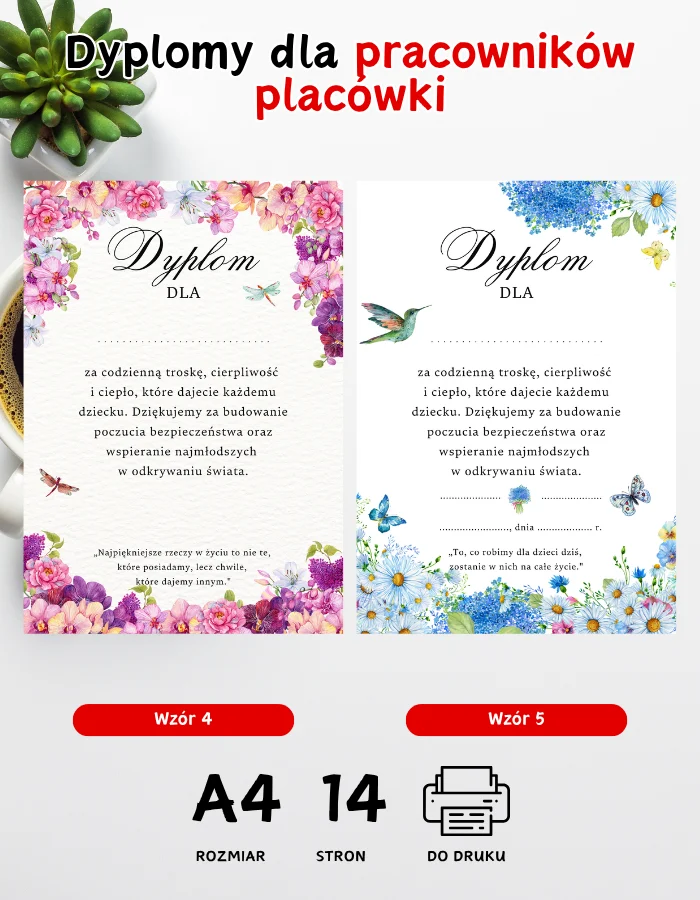Dyplomy dla pracowników placówki Dyplomy dla pracowników placówki