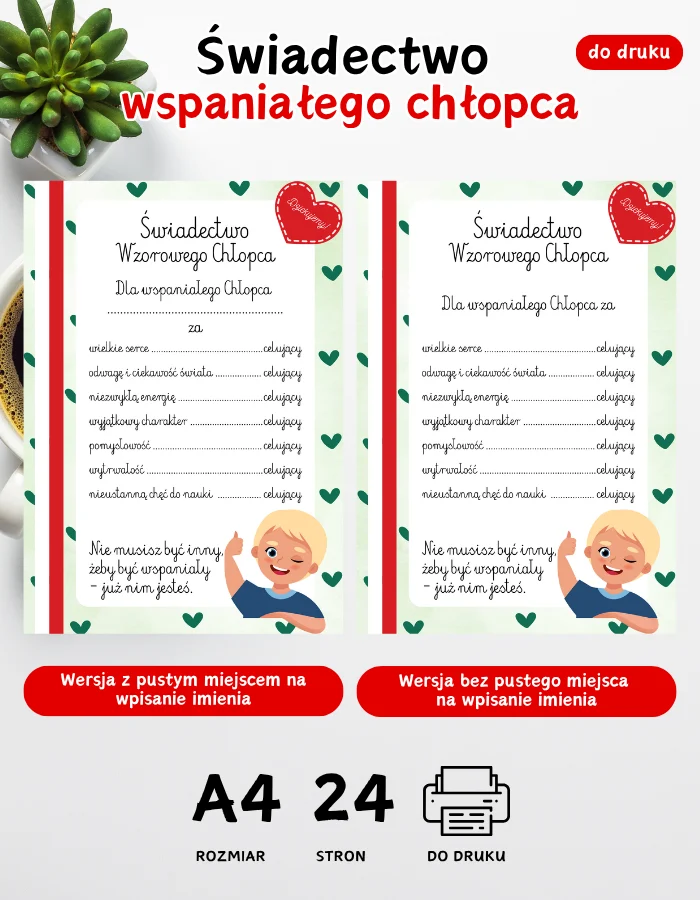 Świadectwa wspaniałego chłopca - dyplom Świadectwa wspaniałego chłopca