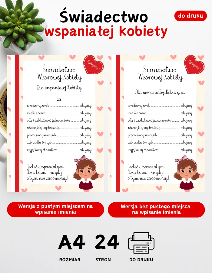 Świadectwa wspaniałej kobiety - dyplom Świadectwa wspaniałej kobiety