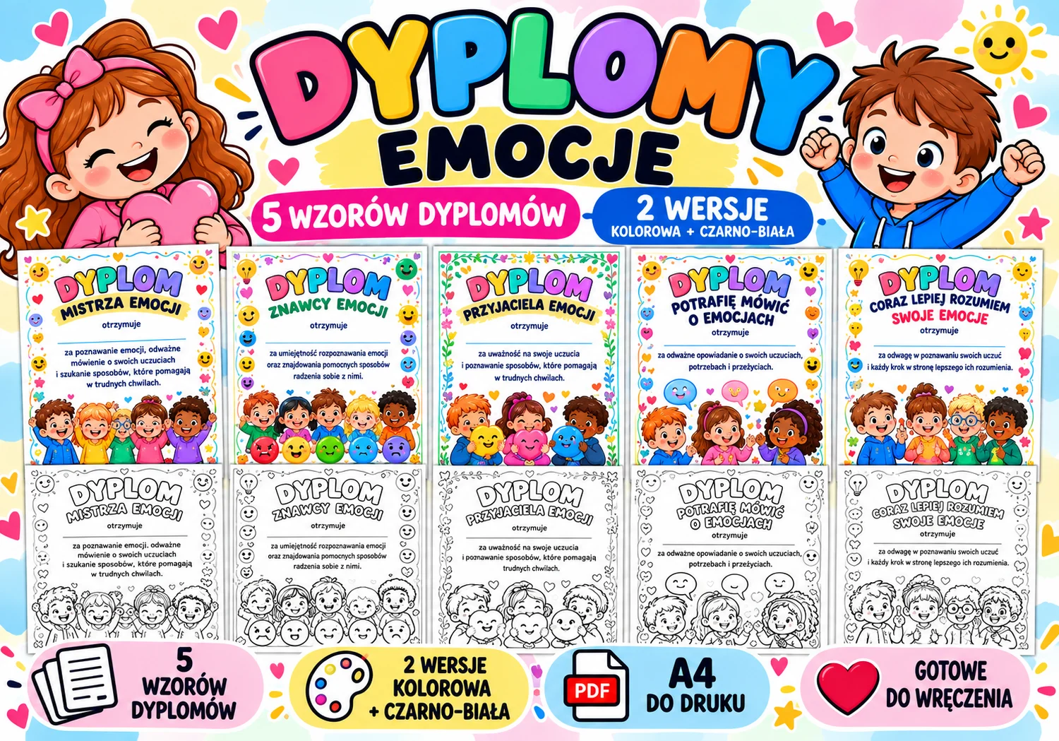 Dyplomy o emocjach dla dzieci – 10 dyplomów