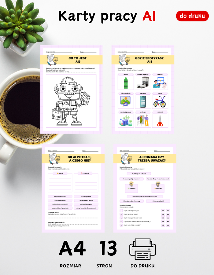Karty pracy AI - Sztuczna inteligencja – klasy 1–3 Karty pracy AI