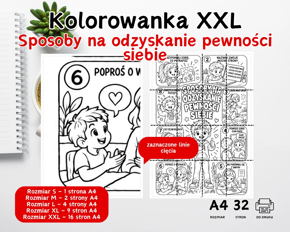 Kolorowanka XXL Sposoby na odzyskanie pewności siebie – emocje dzieci