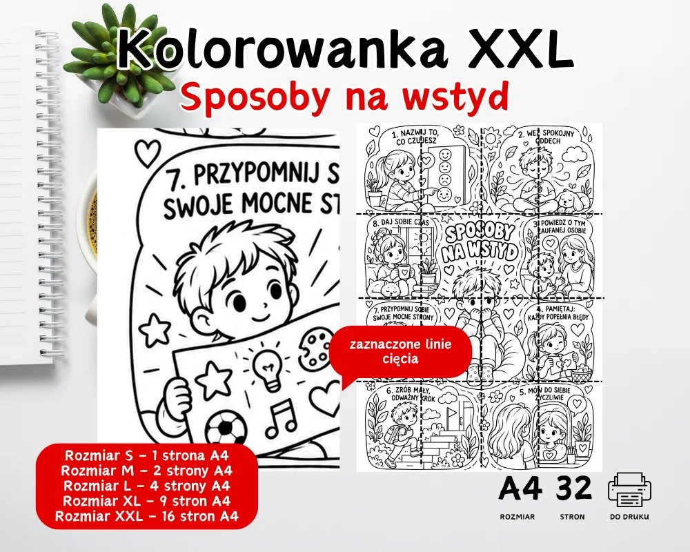 Kolorowanka XXL Sposoby na wstyd – emocje dzieci Kolorowanka XXL Sposoby na wstyd – emocje dzieci