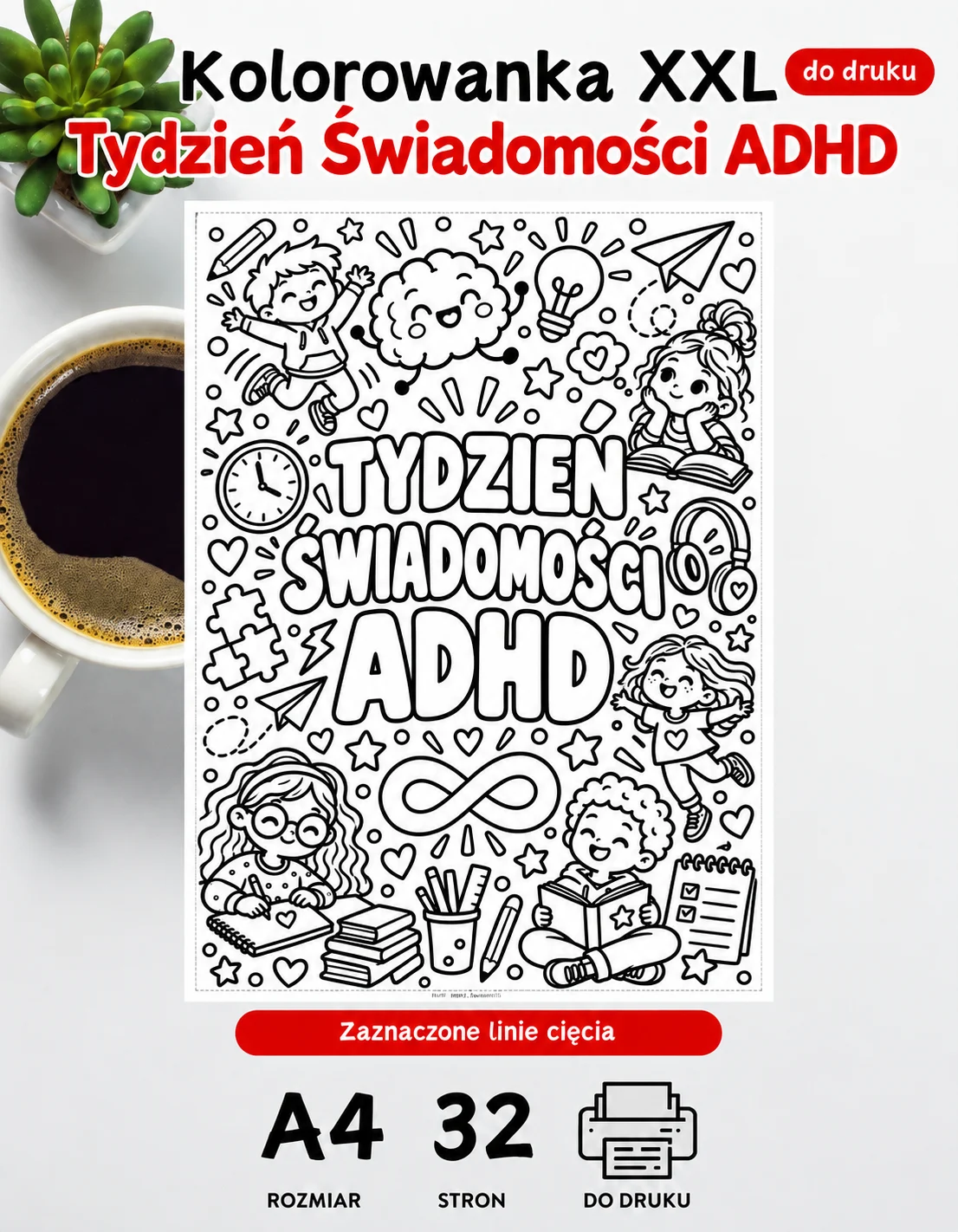 Kolorowanka XXL Tydzień świadomości ADHD Kolorowanka XXL Tydzień świadomości ADHD