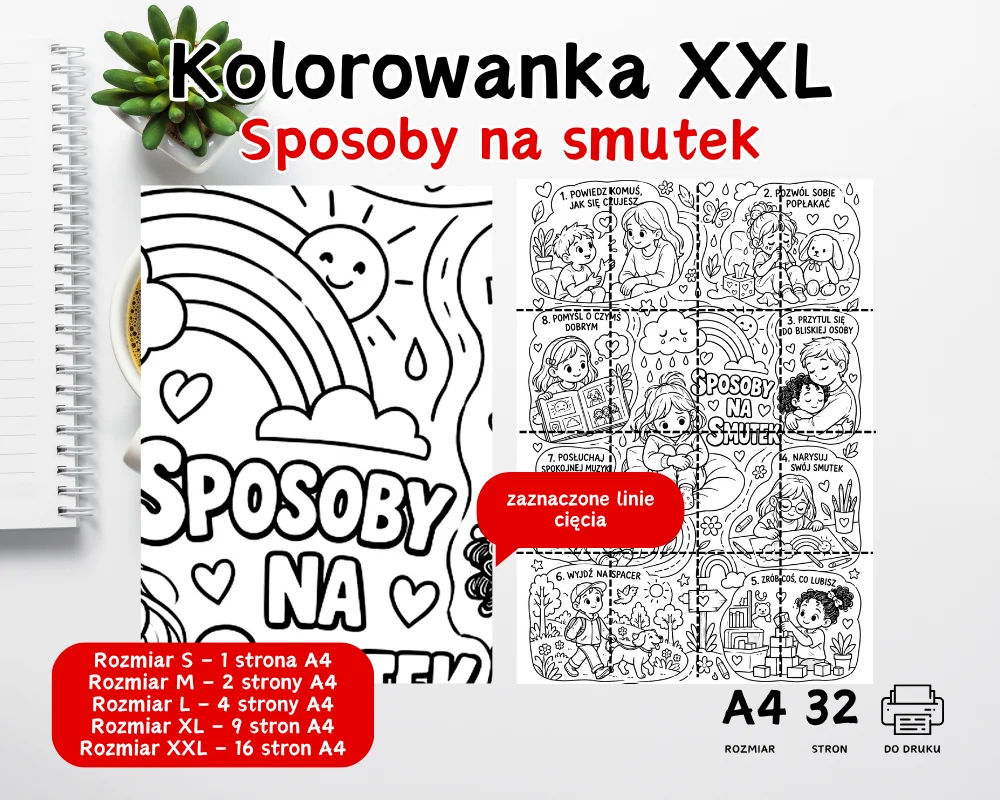 Kolorowanka XXL Sposoby na smutek – emocje dzieci Kolowanka XXL Sposoby na smutek – emocje dzieci
