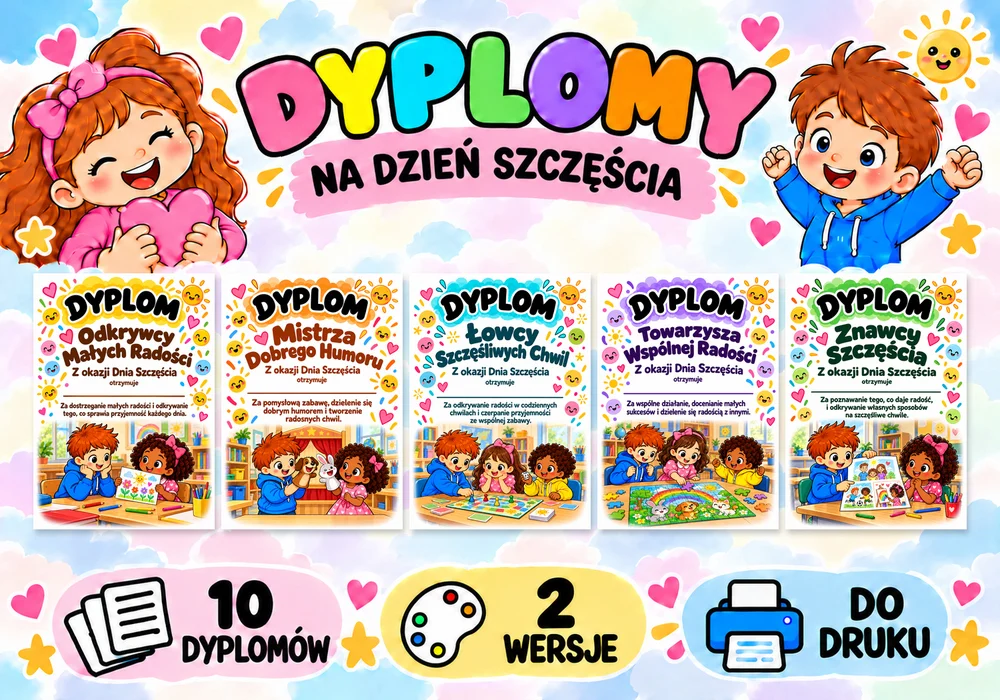 Dyplomy na Dzień szczęścia – 10 wzorów Dyplomy na Dzień szczęścia