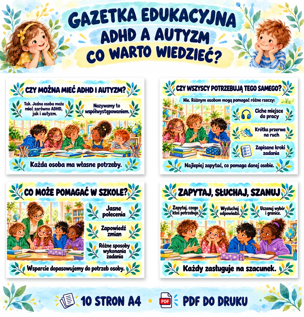 Gazetka - ADHD a autyzm – co warto wiedzieć – 10 stron A4 Gazetka - ADHD a autyzm – co warto wiedzieć