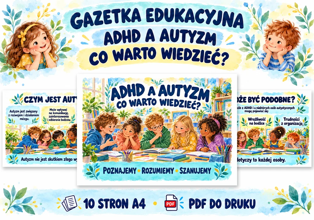 Gazetka - ADHD a autyzm – co warto wiedzieć – 10 stron A4 Gazetka - ADHD a autyzm – co warto wiedzieć