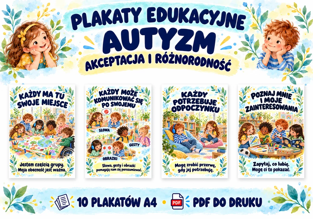 Plakaty edukacyjne autyzm – 10 plakatów, rozmiar A4